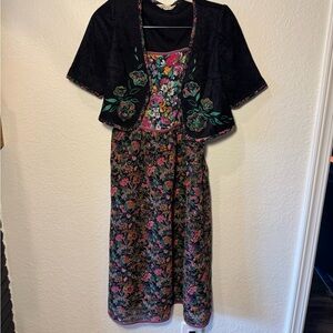 Luis-Mari Tokyo 60s Vintage Floral & Bird Print Midi Dress and Cardigan Size XS